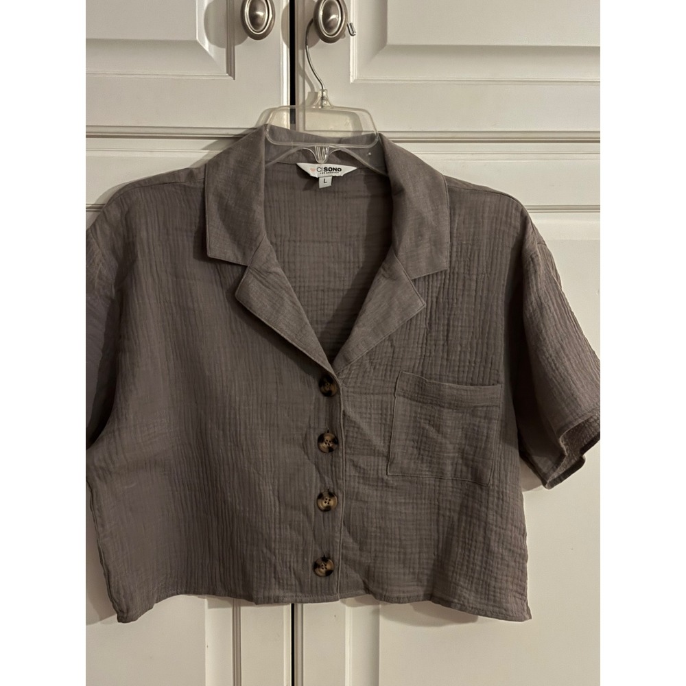 Ci Sono Los Angeles Womens Light Grey Gauze Cropped Button Down Shirt WTP287 L